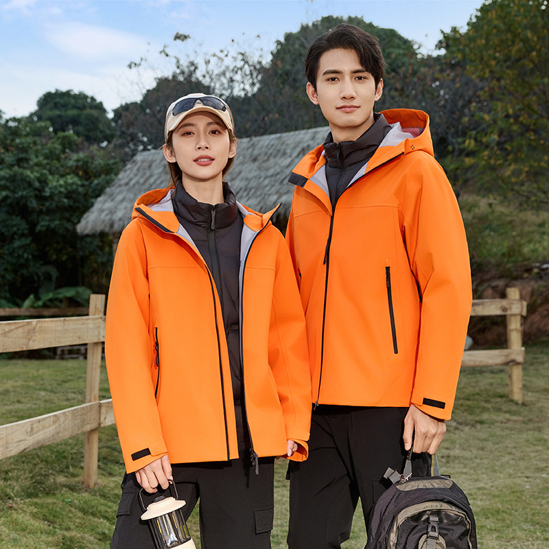 66012 Orange Autumn and Winter down Three-In-One Jacket Men's and Women's Waterproof Jacket Corporate Workwear Group Wear Printing