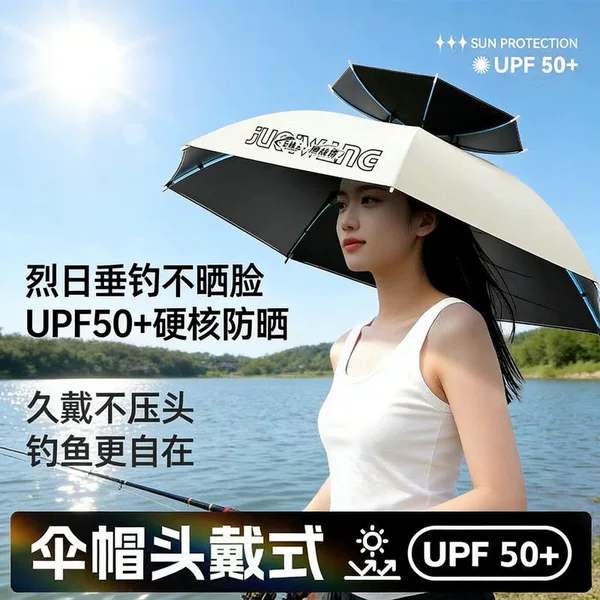 New head-mounted umbrella hat, umbrella specifically for fishing, conical umbrella hat, outdoor sun protection hat for grocery shopping