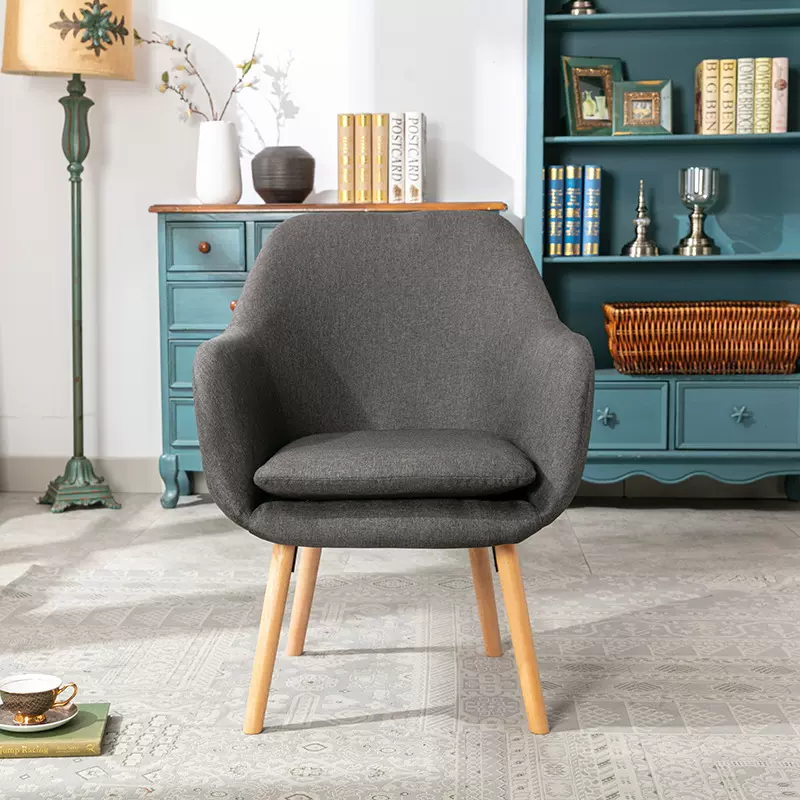 北欧简约复古单人沙发椅皮椅休闲椅样板间单椅会客洽谈实木餐椅