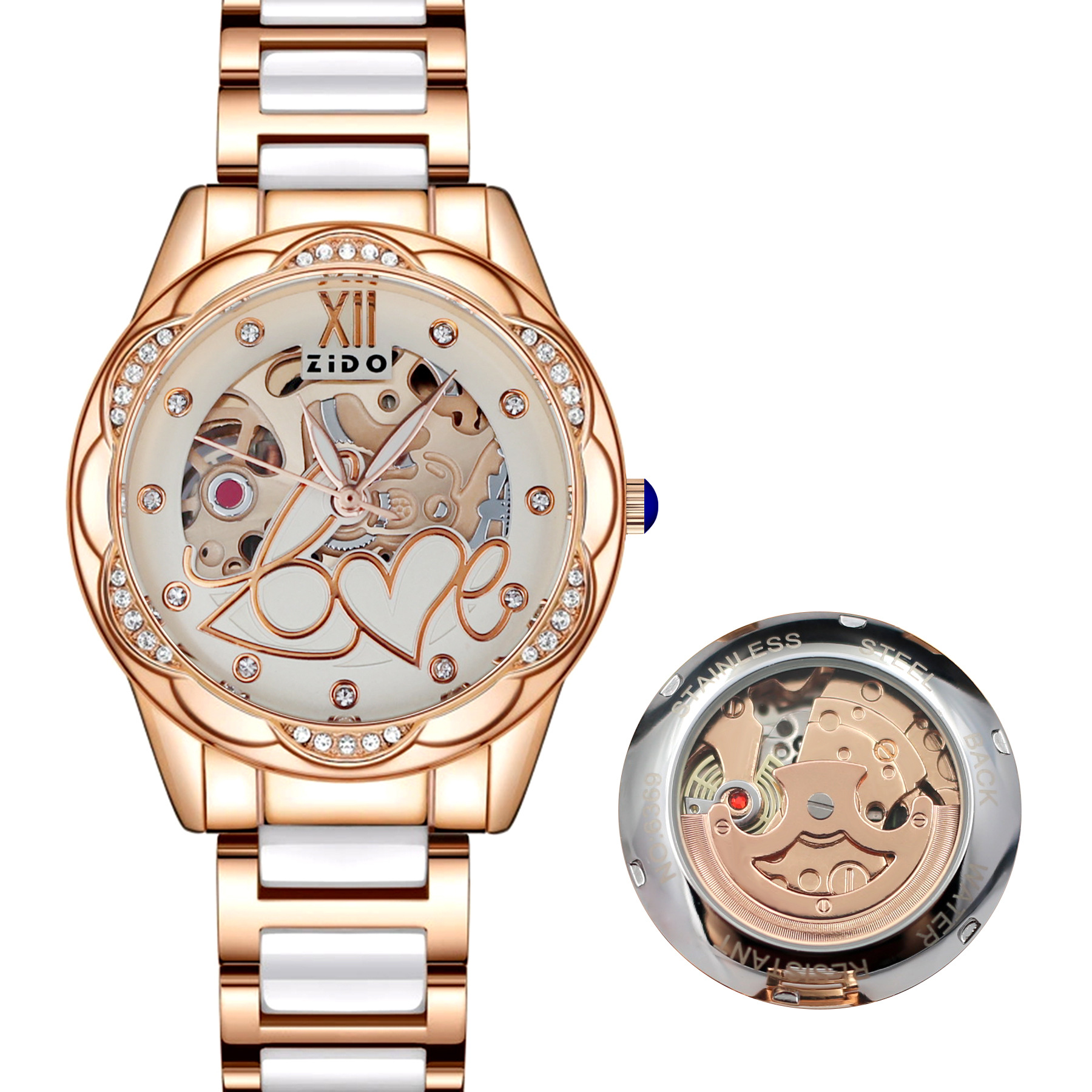 吱道网红手表女生款全自动仿机械表陶瓷蝴蝶夜光时尚工厂批发现货