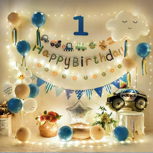 Baby's First Birthday Decoration Boy's Side Background Wall Ins Home Party Balloon Scene Decoration