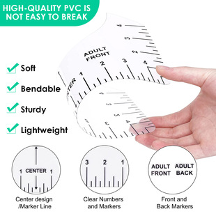 Cross-border hot sale V-neck eight-in-one T-shirt alignment tool PVC ruler V round neck eight-piece T-shirt guide ruler