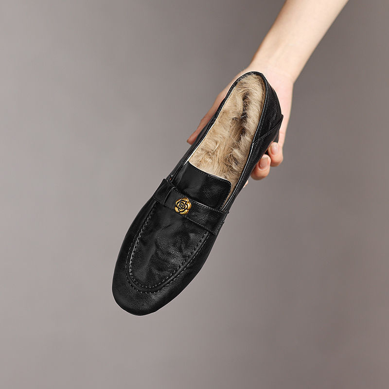 Retro blommiga loafers med fleecefoder och mellanhög klack dam_voghion.com