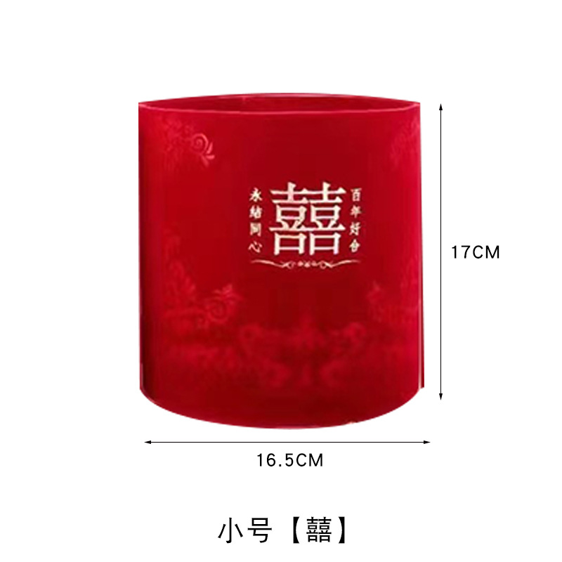 Huaxi Año Nuevo tela de terciopelo barril al por mayor China rojo estampado cubierto dos abrazos barril de flores de invierno barril de flores