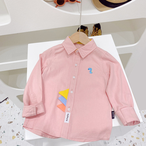 Boys solid color long-sleeved shirt 2023 spring new style medium and large children Korean style children's clothing children's baby spring and autumn shirt trend