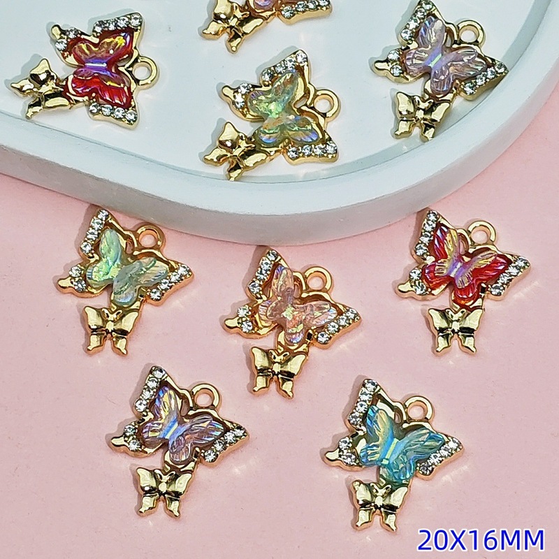 電気泳動 UV 高色保持バタフライペンダントコレクションダイヤモンド合金アクセサリー diy アクセサリーイヤリングネックレスペンダント素材|undefined