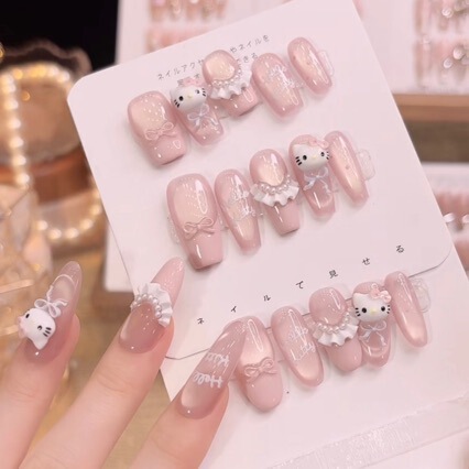 Flower Beauty [Hello Hello Kitty] Bow French Elegant Sparkling Diamond Style Cute Whitening Hello Kitty Handmade