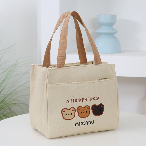 New canvas tote bag, large capacity, simple and practical, suitable for office workers and students, versatile, lunch box for moms, office lunch.