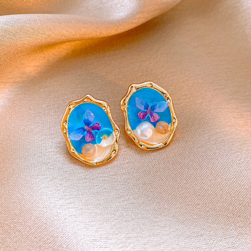 Monet Garden Pintura al óleo Pendientes de perlas de flores de viento Pendientes de lujo ligero de alta calidad Pendientes frescos dulces franceses mujeres