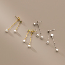 爱洛奇 s925银夏季韩版合成珍珠链条耳环气质流苏耳饰品女M02722