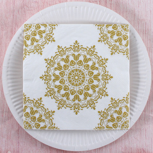 Factory in stock Gold Printed Napkin Colorful Natton Paper Hotel Banquet Party Paper Square Wood Pulp Paper Towel