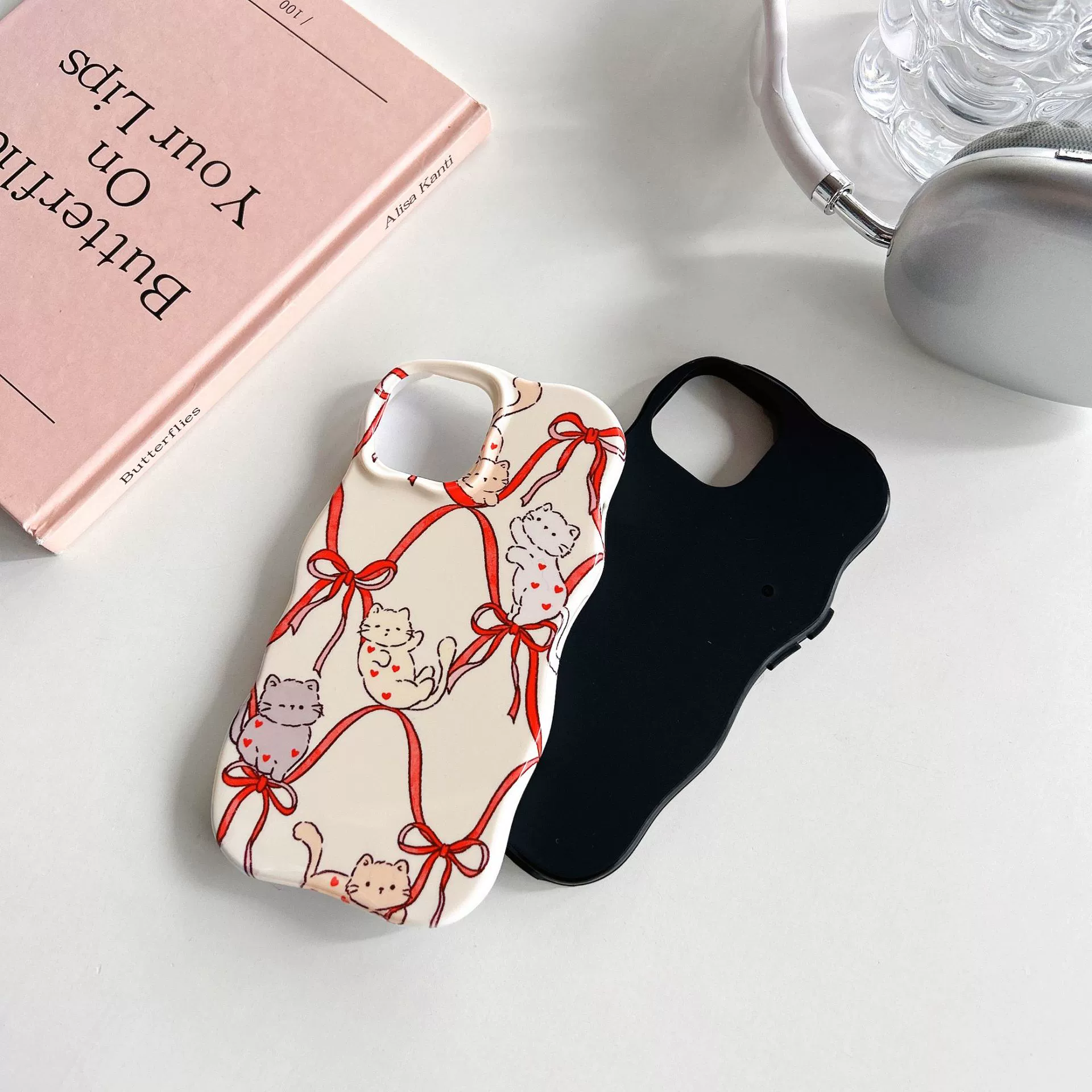 Чехол для телефона (Apple) iPhone 11–17 — Wave 2-в-1 TPU рама и твёрдый задник, корейская лента с котом
