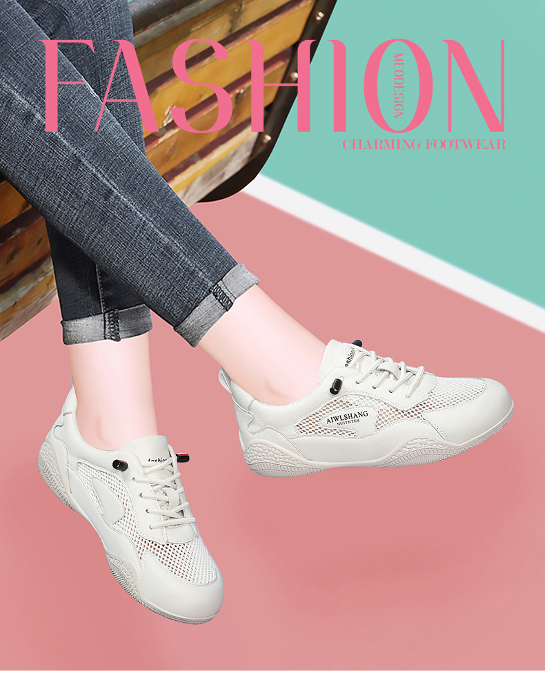 Giày sneaker nữ da thật trắng đế mỏng lưới thoáng khí mùa hè 2025 — Màu be L58109KAY, TrắngL58109KAY chi tiết 1