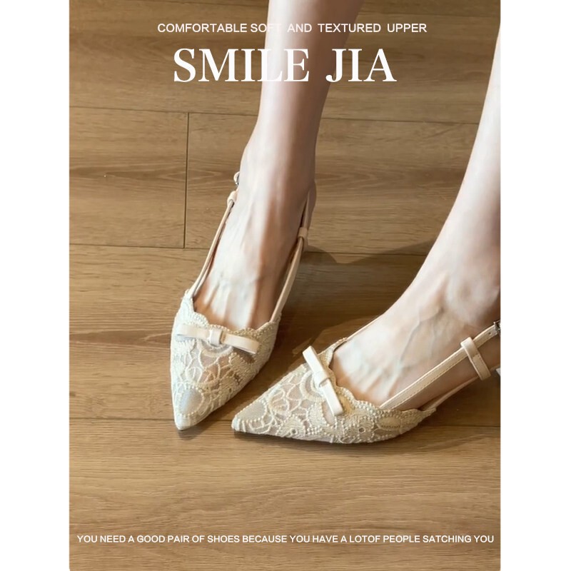 In-Stock Pointed-Toe High Heels for Women, Summer 2025 New Style, Thin Heel, Hollow-Out French Lace Sandals, New Chinese-Style Single Shoes for Women