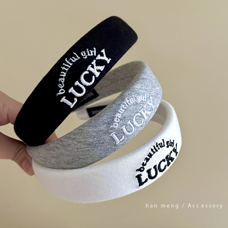 LUCKY刺绣字母发箍海绵高颅顶头箍新款高级感日常洗脸发箍发饰女|undefined