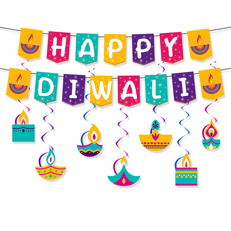 印度排灯节派对聚会布置DIWALI字母拉旗横幅螺旋挂饰套装批发定制|undefined
