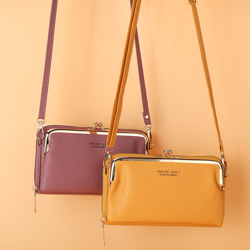  new style women's long hand-held large-capacity double-layer mobile phone wallet clip lock zipper shoulder crossbody bag