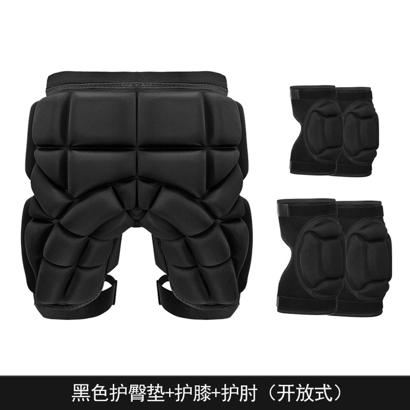 Protector de cadera negro Protector de rodilla Protector de codo (abierto)