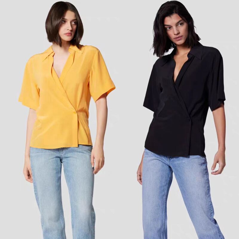 Eq Wrap Short-Sleeved · Lazy Style, Comfortable and Work Clothing Wrap-Style Sand-Washed Silk Crepe De Chine Shirt