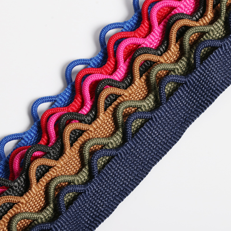 1.2cm In-Stock Single-Sided Curved Shoe Material Ear-Shaped Webbing Polyester Black and White Colorful Shoe and Hat Accessories Lace Webbing