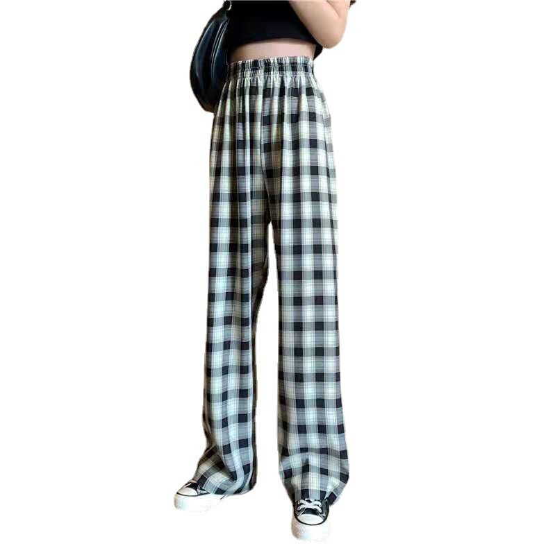 2022春夏新作チェック柄ワイドパンツ レディース 大きめサイズ 着痩せ効果のあるドレープ感のあるストレートレッグ ゆったりカジュアル ロング丈パンツ 快適|undefined