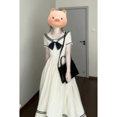 航海日記日本のカレッジスタイルネイビーガールドレス夏の新しい甘いウエスト痩身小さな白いドレス