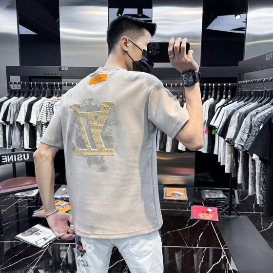 European Station Men's High-end Hole Embroidered Short-sleeved T-shirt Fashionable Brand Breathable 2025 New Arrival Summer Half-sleeved Men's