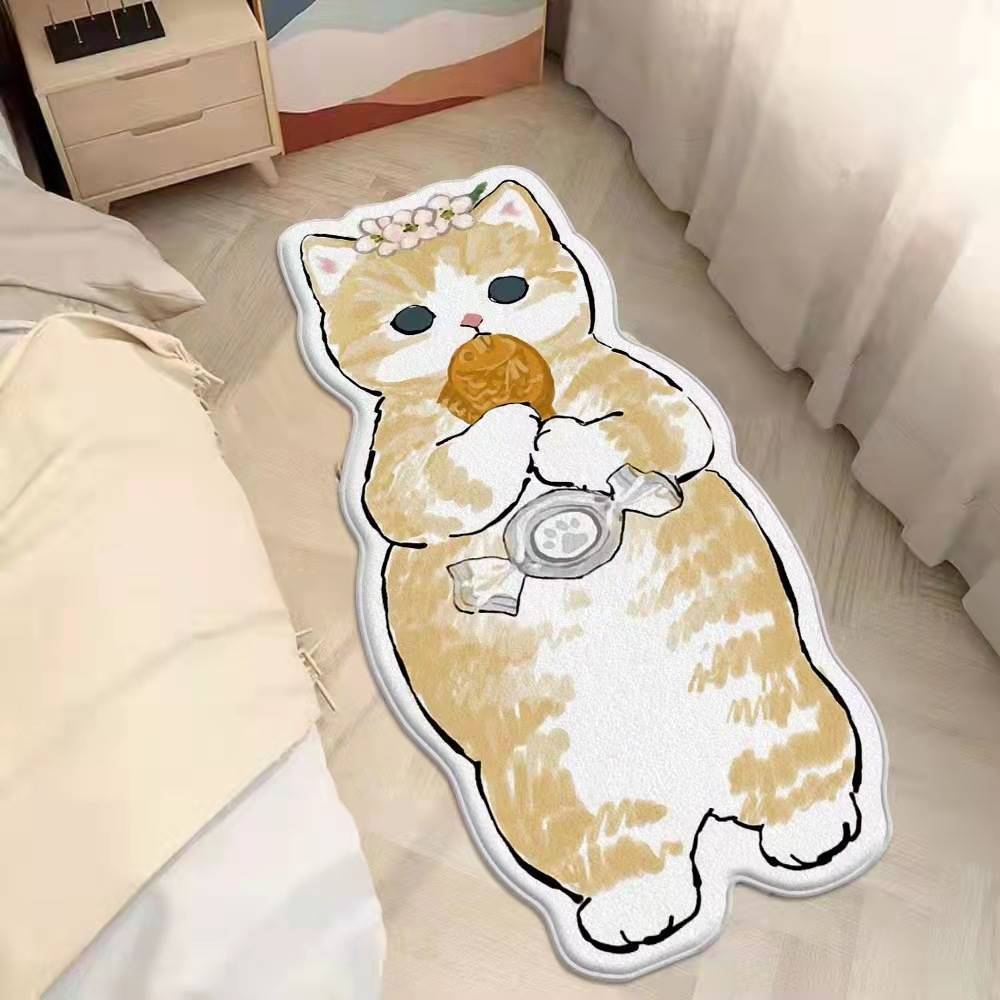 Cartoon feline alfombra de cachemira dormitorio alfombra de cama sofá doméstico mantas de mesa de té resistente al desgaste fácil de cuidar alfombra de ventana flotante