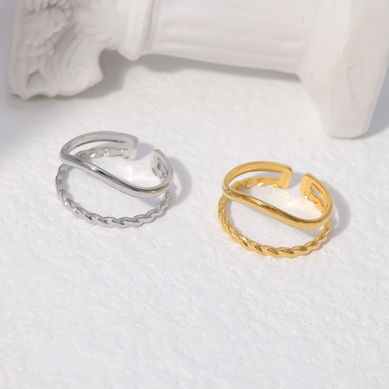 Simple Style Geometric Stainless Steel Lines Open Ring