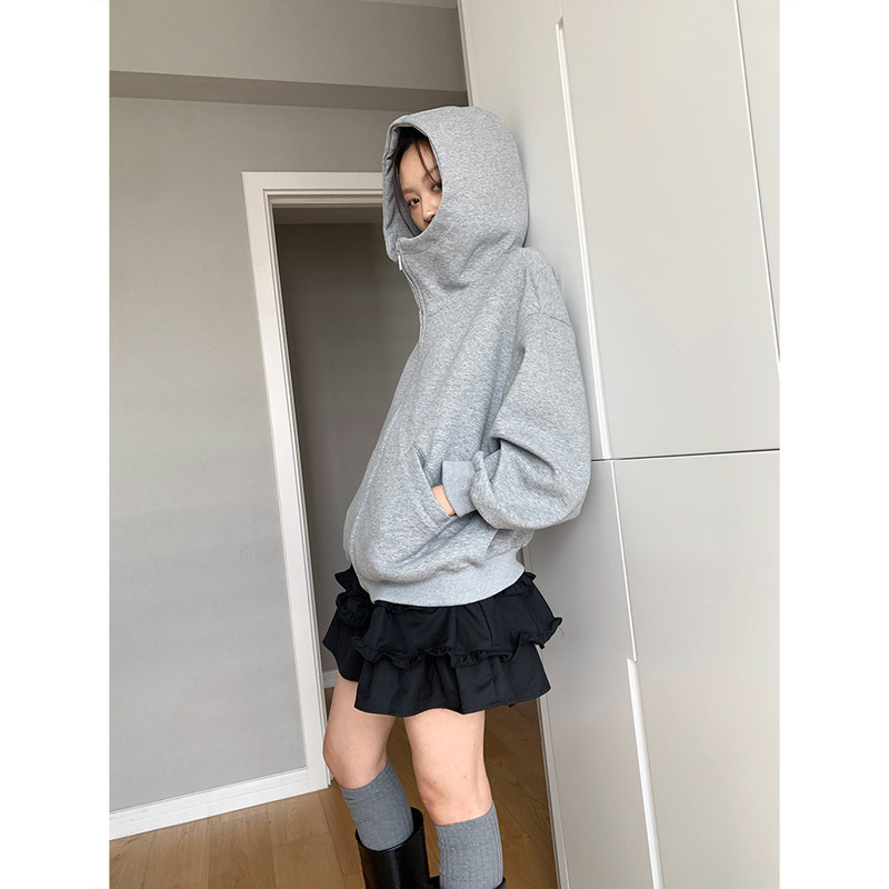 Dorothy South Korea Loose Shape Hooded Sweatshirt Jacket Women's Loose Casual Thickened Lazy Style Zipper Top