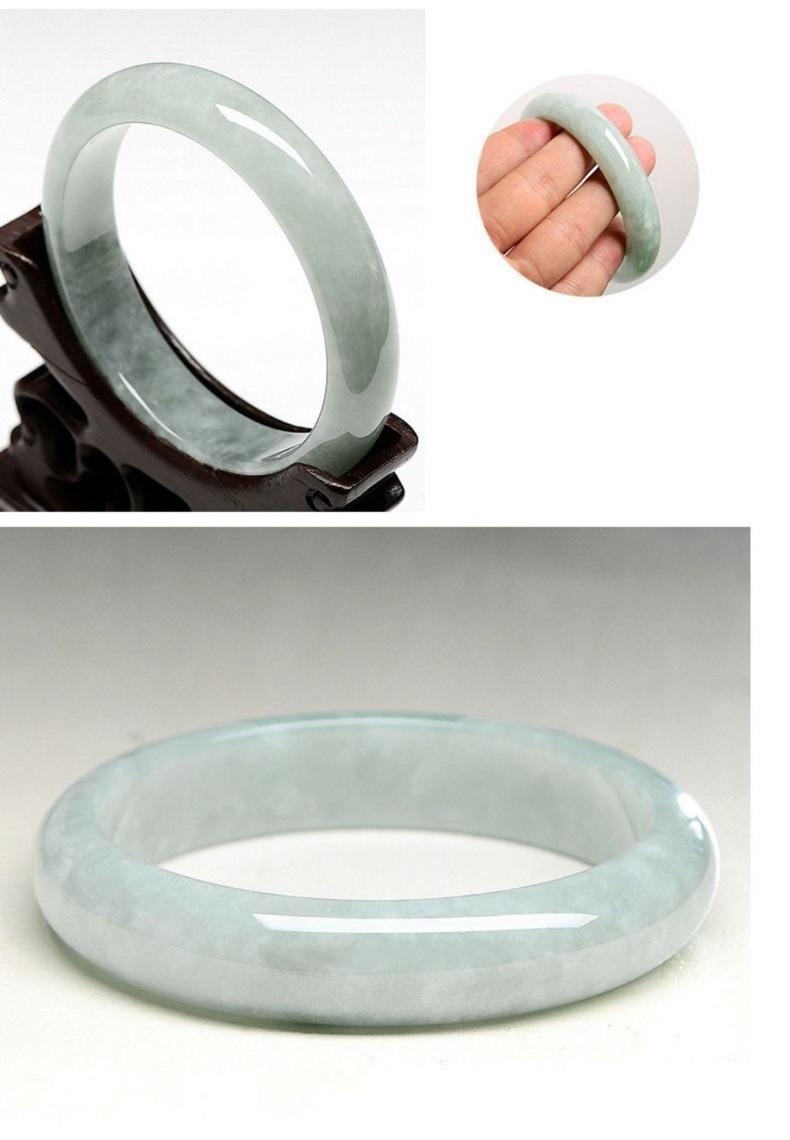 Vòng tay ngọc bích tự nhiên Miến Điện màu trắng ánh trăng xanh nhạt, đường kính trong 51–64 mm chi tiết 4