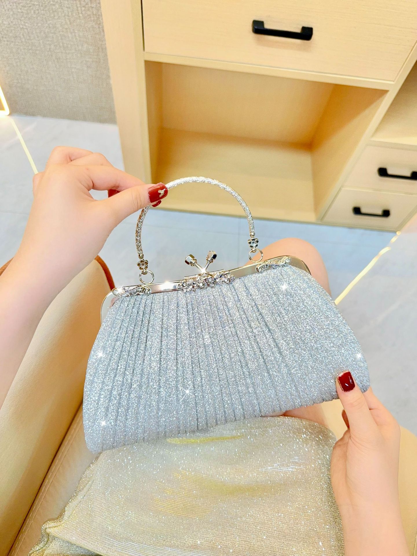 Nouveau sac de soirée à bandoulière simple avec pompon et diamant, sac Qipao à main pour femme_voghion.com