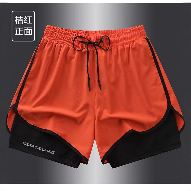 Pantalones cortos deportivos de alta calidad para hombres, dos piezas de hielo secado rápido, forro de hielo, entrenamiento de entrenamiento de ocio, pantalones de baloncesto