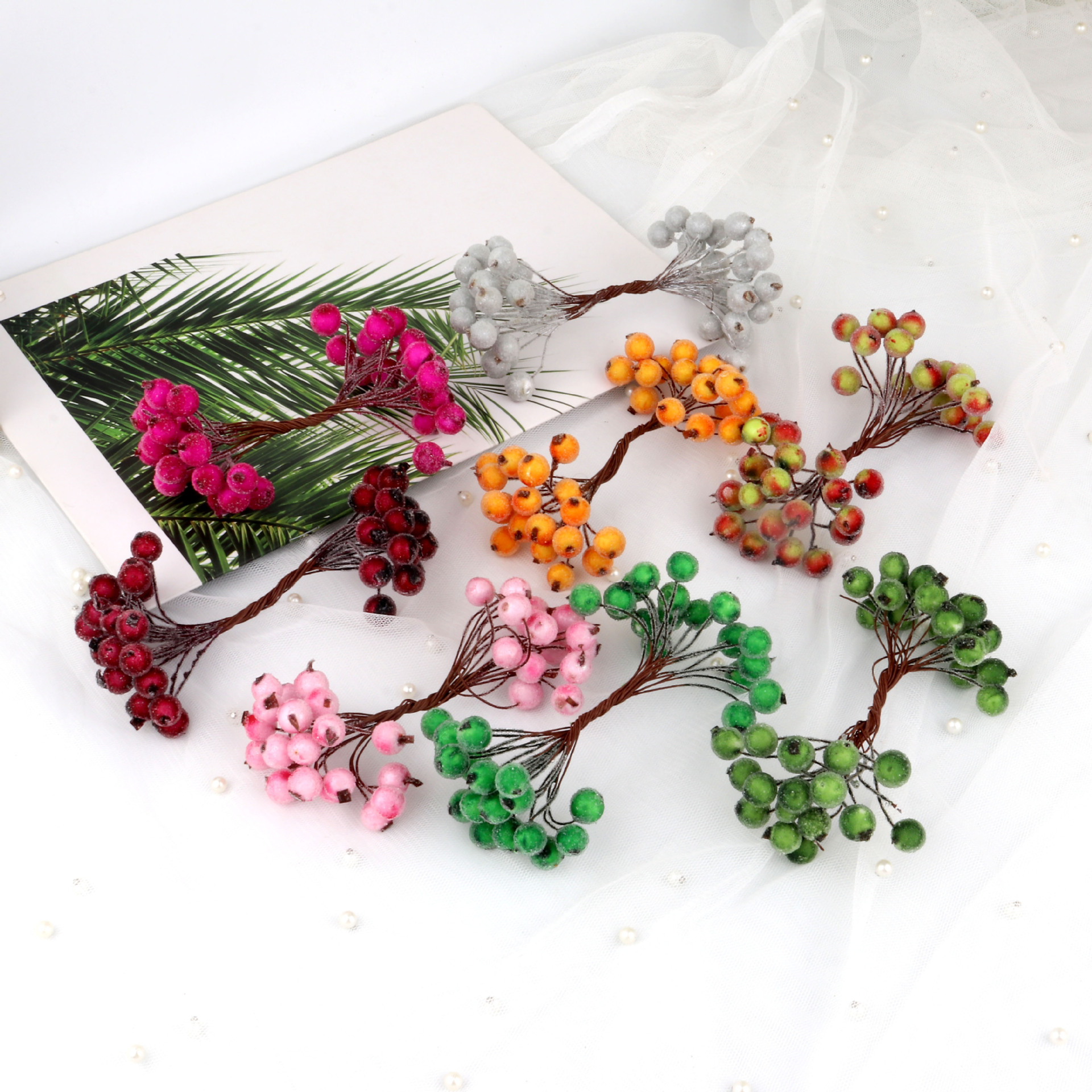 仿真浆果泡沫霜降果 带珠圣诞果红色玻璃果石榴果辅料DIY配件跨境