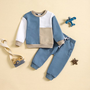 European and American Spring and Autumn new boys' suit children's multi-color stitching long-sleeved sweater suit factory direct sales