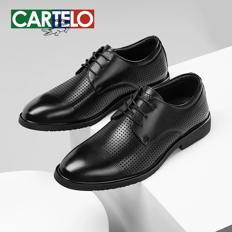 Кожаная обувь мужская весенняя летняя деловая одежда кожаная дышащая полая повседневная обувь мужская обувь жениха мягкая подошва обувь дерби
