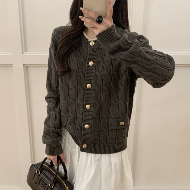Korean Style Casual Loose Wool Cardigan Simple Round Neck Women's Knitted Sweater Long Sleeve Breathable Thin Coat Wholesale Korean Style Casual Loose Wool Cardigan Simple Round Neck Women's Knitted Sweater Long Sleeve Breathable Thin Coat Wholesale