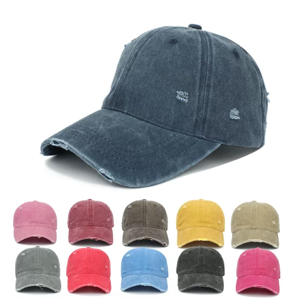 Cross-Border Distressed Washed Baseball Cap, Soft-Brimmed Duckbill Cap, Vintage Hat, Personalized Couple's Curved Brim Hat, Solid Color Sun Hat