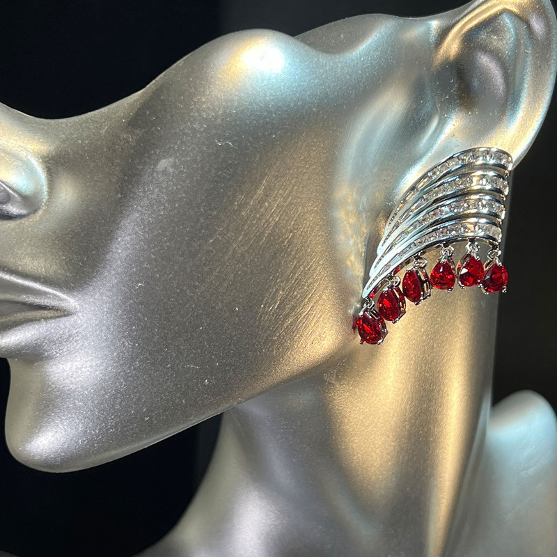 European and American Style Personality Earrings with Red Gemstones, Atmospheric Micro-Inlaid Colorful Zirconia, Fireworks Flowers, Light Luxury Trendy High-End Earrings