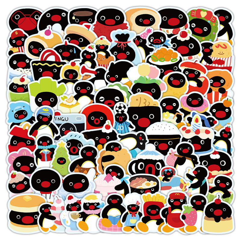 100 Cute Cartoon Hand-Painted Pingu Black Penguin Graffiti Stickers Lunch Box Mug Suitcase Decorations