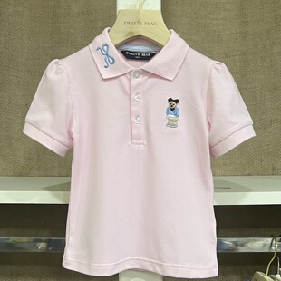 New Girls Summer Short-Sleeved Polo Shirts for Girls, Medium and Large Kidsren's Lapel T-Shirts, Girls Half-Sleeved Tops, Bear Kidsren's Clothing