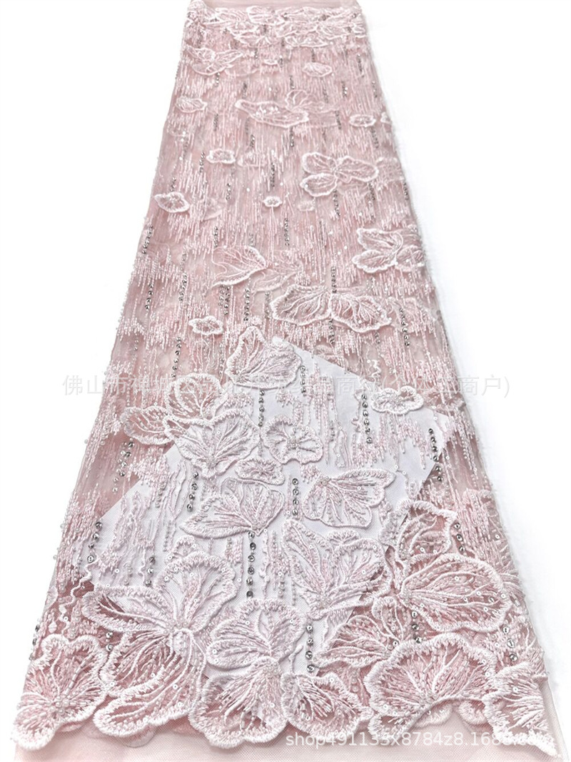 Fabricante nuevo fondo plano tubo de perlas bordado tela brillante vestido de boda vestido de cena tela de moda