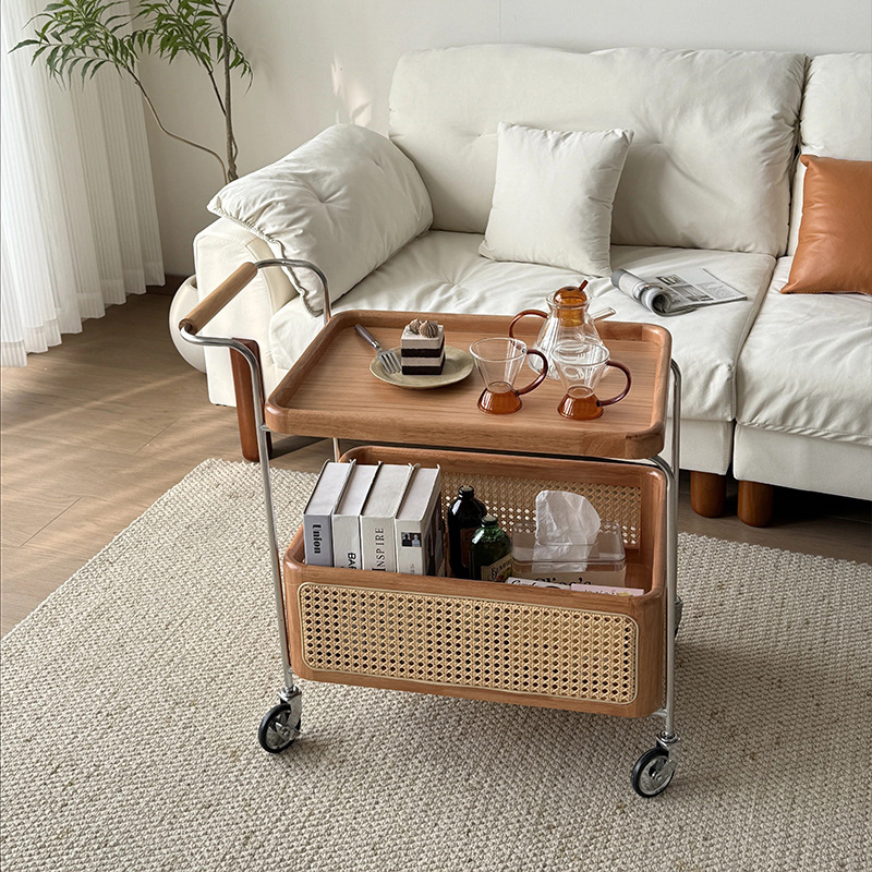 Sofá de borde móvil carro pequeño estante de almacenamiento multicapa mesa de té sala de estar casera cabecera de cama de madera maciza pequeño borde