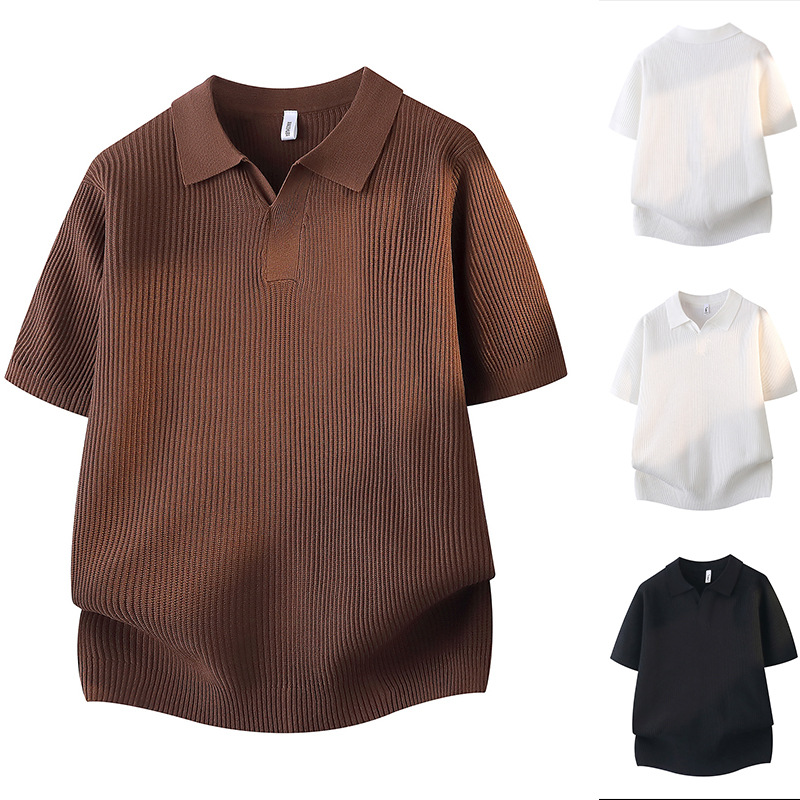 Polo camiseta de punto camiseta de manga corta hombre V-collar gaviota línea vieja camiseta de seda de hielo viento verano fábrica transfronteriza al por mayor