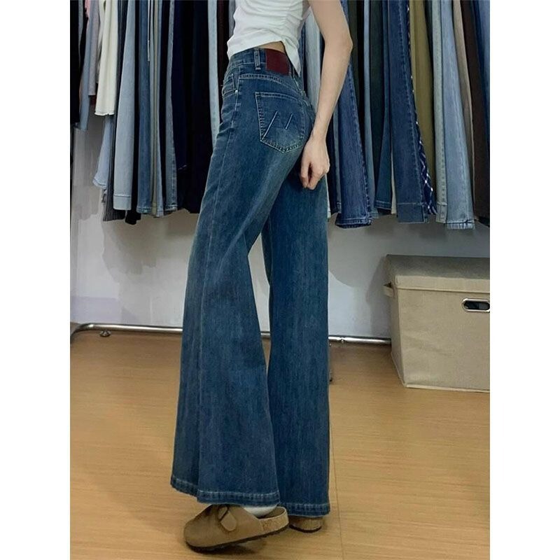 美式复古微喇牛仔裤女2025年夏季新款显瘦高腰阔腿不贴腿喇叭裤子|undefined