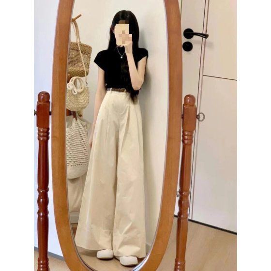suit Women's 2024 Summer New Korean Style Simple All-match Slim-fit Short-sleeve T-shirt Top High