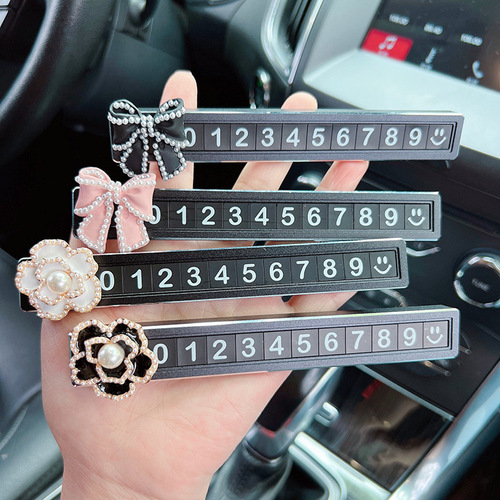 Creative Camellia Temporary Parking Phone Number Parking Tag License Plate Holder Car Decor