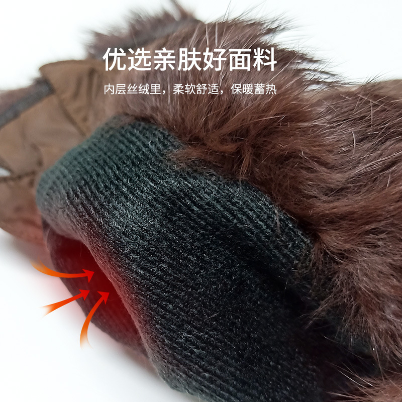 秋冬跨境专供轻薄纯色羽绒布手套现货可爱大蝴蝶兔毛手套厂家批发