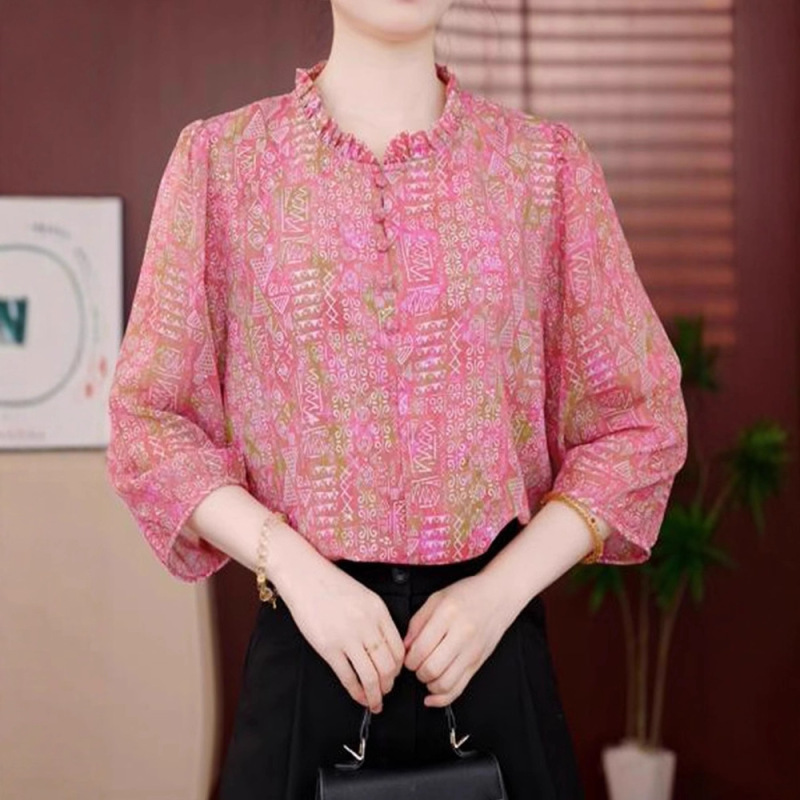 2025新款优雅小衫洋气衣服透气衬衫七分袖女上衣打底薄夏季批发|undefined