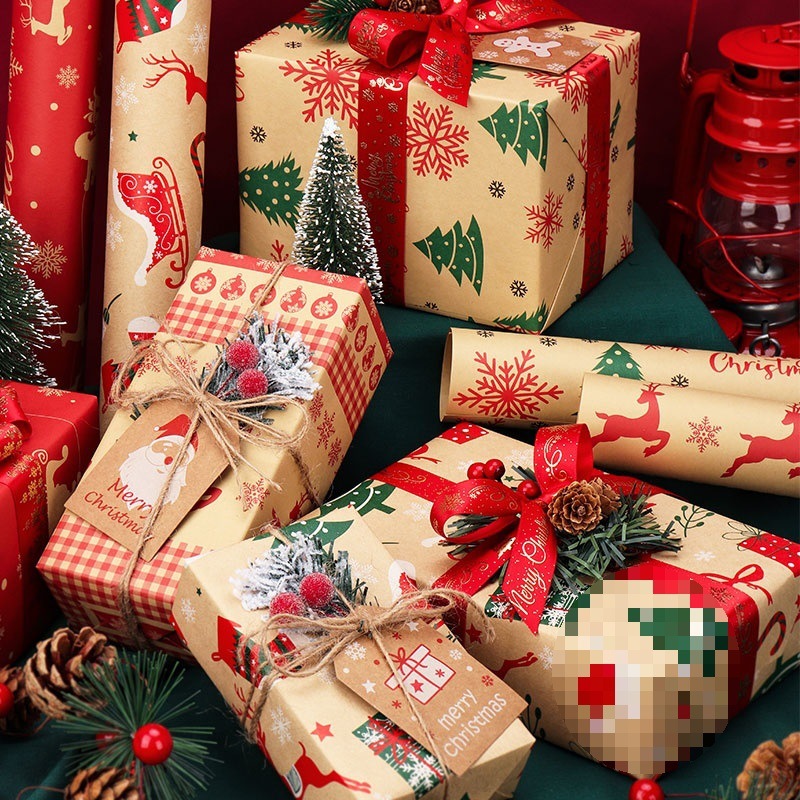 圣诞节包装纸2025大尺寸礼物礼品礼盒鞋盒圣诞包装纸包书皮牛皮纸